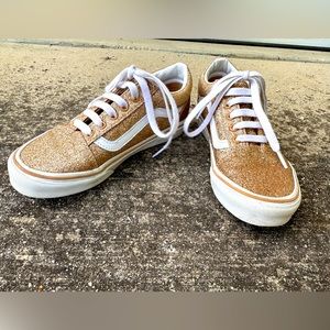 Kids Gold Glitter Old School Vans Sz 3.5